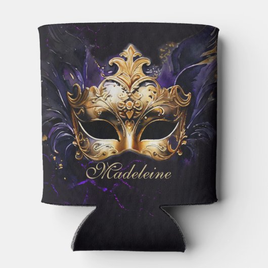 Masquerade Mask Gold Purple Dramatic Name Keepsake Dosenkühler (Rückseite)