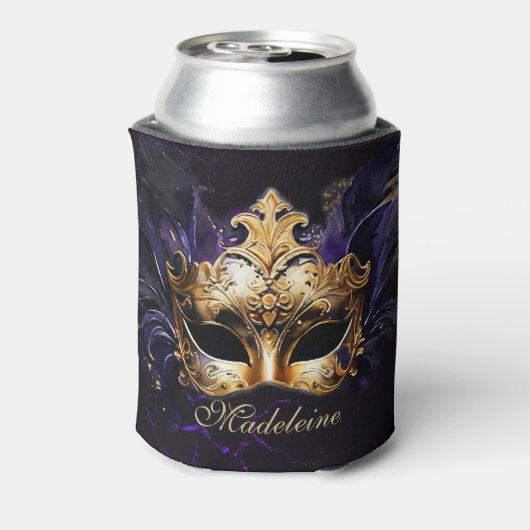 Masquerade Mask Gold Purple Dramatic Name Keepsake Dosenkühler (Kanne Rückseite)