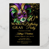 Masquerade Mask Mardi Gras 40th Birthday Party Folieneinladung (Vorderseite)