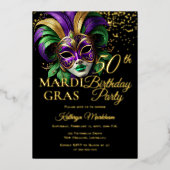Masquerade Mask Mardi Gras 50th Birthday Party Folieneinladung (Vorderseite)