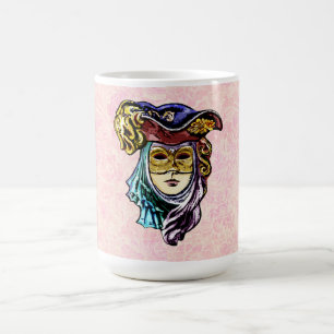 Masquerade Mask on Dusty Pink Brocade Muster Kaffeetasse