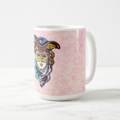 Masquerade Mask on Dusty Pink Brocade Muster Kaffeetasse (VorderseiteRechts)