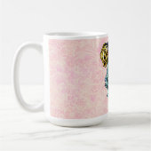 Masquerade Mask on Dusty Pink Brocade Muster Kaffeetasse (Links)