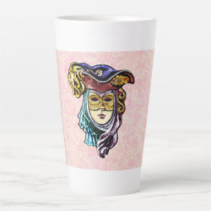 Masquerade Mask on Dusty Pink Brocade Muster Milchtasse