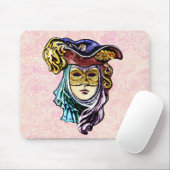 Masquerade Mask on Dusty Pink Brocade Muster Mousepad (Mit Mouse)