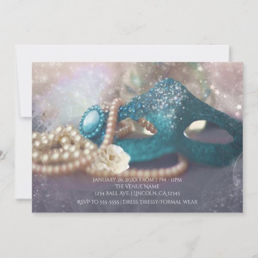 Masquerade Mask & Pearls Rainbow Party Einladungen (Rückseite)