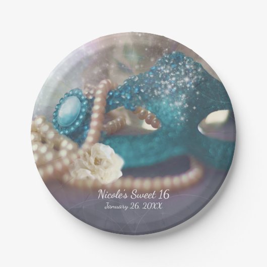 Masquerade Mask & Pearls Rainbow Party Teller (Vorderseite)