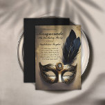Masquerade Maske Black Gold Dramatischer 50. Gebur Einladung<br><div class="desc">Eine moderne, elegante und glamouröse Schwarz-Gold-Einladung zum 50. Geburtstag mit Maskerade-Thema, mit einer Venezianischen Maskerade-Maske mit goldenen Akzenten und schwarzen Federn, eleganter Kalligraphie und vergoldetem Hintergrund. Bitte beachten Sie, dass das Gold ein digitaler Effekt ist, nicht eine echte Goldfolie. Eine schöne Wahl für eine fünfzigjährige Geburtstagsfeier in New Orleans, der...</div>
