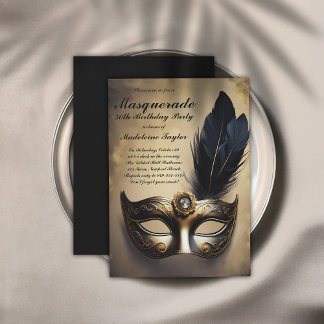 Masquerade Maske Black Gold Dramatischer 50. Gebur Einladung