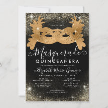 Masquerade Maske Black Gold Glitzer Quinceanera