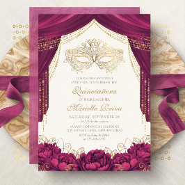 Masquerade Maske Burgundy Modern Quinceanera Einladung