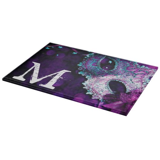 Masquerade Maske Costu Monogram Glasschneidplatte Schneidebrett (Ecke)