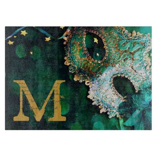 Masquerade Maske Costu Monogram Glasschneidplatte Schneidebrett (Vorderseite)