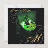 Masquerade Maske Green Swirl Hochzeit Einladung (Vorderseite)