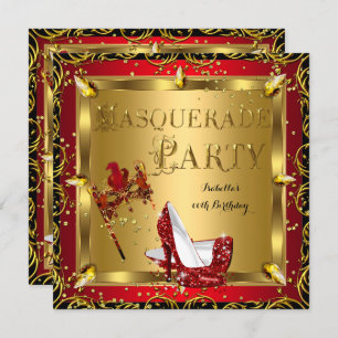Masquerade Maske High Heel Red Gold Geburtstag 2 Einladung
