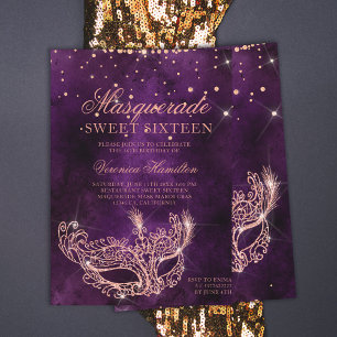 Masquerade Maske lila Rose Gold Glitzer Sweet 16 Einladung