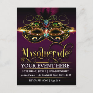 MASQUERADE-Maske Lila Werbe-Party-Postkarte Einladungspostkarte
