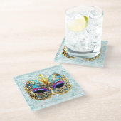 Masquerade Maske mit den goldenen Verzierungen Glasuntersetzer (Schrägansicht)