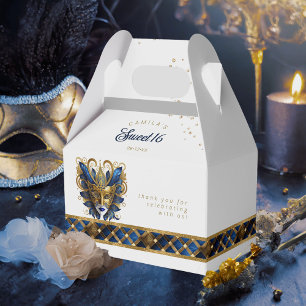Masquerade Maske Motif Harlequin Blue Gold ID1032 Geschenkschachtel