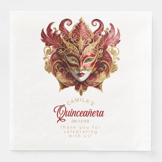 Masquerade Maske Motif Red Gold White ID1031 Serviette (Vorderseite)