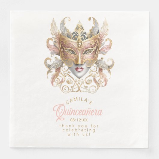 Masquerade Maske Motif Rose Gold White ID1031 Serviette (Vorderseite)