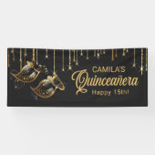 Masquerade Maske Quinceañera Black Gold ID1031 Banner (Horizontal)