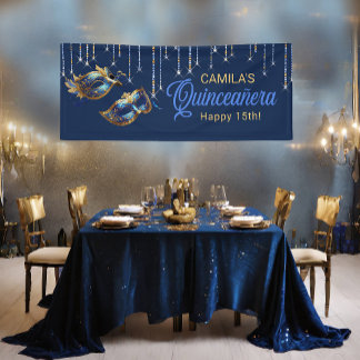 Masquerade Maske Quinceañera Blue Gold ID1031 Banner