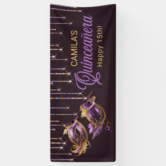 Masquerade Maske Quinceañera Lila Gold ID1031 Banner (Vertikal)