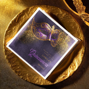 Masquerade Maske Quinceanera Lila Gold ID1031 Serviette