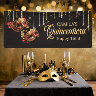 Masquerade Maske Quinceañera Red Gold ID1031 Banner