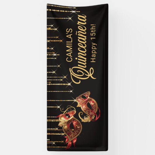 Masquerade Maske Quinceañera Red Gold ID1031 Banner (Vertikal)
