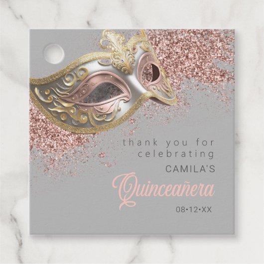 Masquerade Maske Quinceanera Rose Gold ID1031 Geschenkanhänger (Vorderseite)