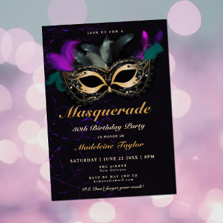 Masquerade Maske Rosa Neon Black 30. Geburtstag Einladung