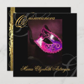 Masquerade Maske Rosa Quinceanera Party Einladung (Vorne/Hinten)
