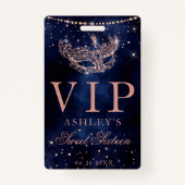 Masquerade Maske Rose Gold Glitzer Sweet 16 VIP Ausweis (Vorderseite)