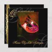 Masquerade Maske Rote Quinceanera Party Einladung (Vorne/Hinten)