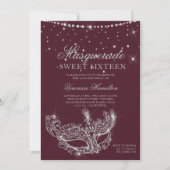 Masquerade Maske silber Glitzer Glitzern Sweet 16 Einladung (Vorderseite)