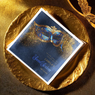 Masquerade Maske Sweet 16 Blue Gold ID1032 Serviette