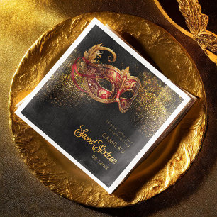 Masquerade Maske Sweet 16 Red Gold ID1032 Serviette