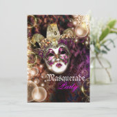 Masquerade Maske venezianisches Mardi Gras Party Einladung (Stehend Vorderseite)