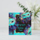 Masquerade Masked Aquamarin Blue Pink Birthday Par Einladung (Stehend Vorderseite)