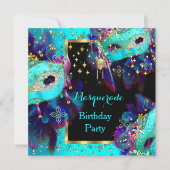 Masquerade Masked Aquamarin Blue Pink Birthday Par Einladung (Vorderseite)