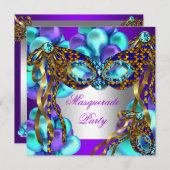 Masquerade Masken Lila Aquamarin Blue Birthday Par Einladung (Vorne/Hinten)