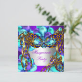 Masquerade Masken Lila Aquamarin Blue Birthday Par Einladung (Stehend Vorderseite)