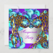 Masquerade Masken Lila Aquamarin Blue Birthday Par Einladung (Vorderseite)