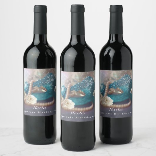 Masquerade Masken & Perlen Regenbogen Party Weinma Weinetikett (Flaschen)