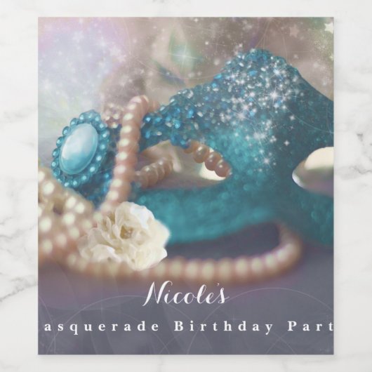 Masquerade Masken & Perlen Regenbogen Party Weinma Weinetikett (Einzelnes Label)