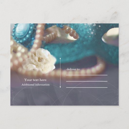 Masquerade Masken & Perlen Regenbogen Save the Dat Ankündigungspostkarte (Rückseite)