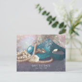 Masquerade Masken & Perlen Regenbogen Save the Dat Ankündigungspostkarte (Stehend Vorderseite)