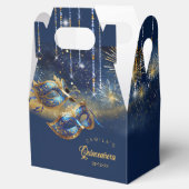 Masquerade Masken Quinceanera Blue Gold ID1031 Geschenkschachtel (Geöffnet)